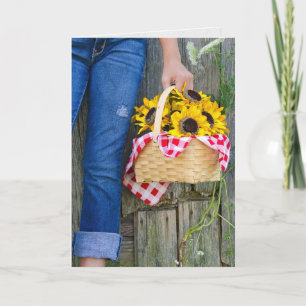 Carte Jeans bleus et tournesol pour l'anniversaire