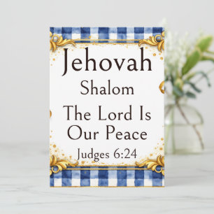 Carte Jehovah Shalom, Gingham Bleu Blanc Or Fantaisie