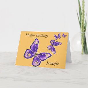 Carte Jennifer, Happy Birthday purple butterfly