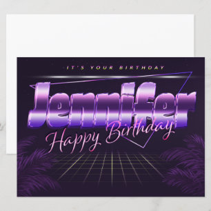 Carte Jennifer Nom Prénom lila retro Map Anniversaire