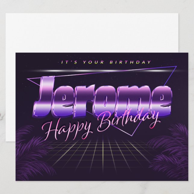Carte Jerome Name Prénom lila retro Map Anniversaire (Devant / Derrière)