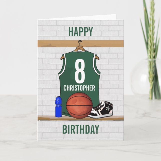 Carte Jersey de basketball vert et blanc Joyeux annivers (Devant)