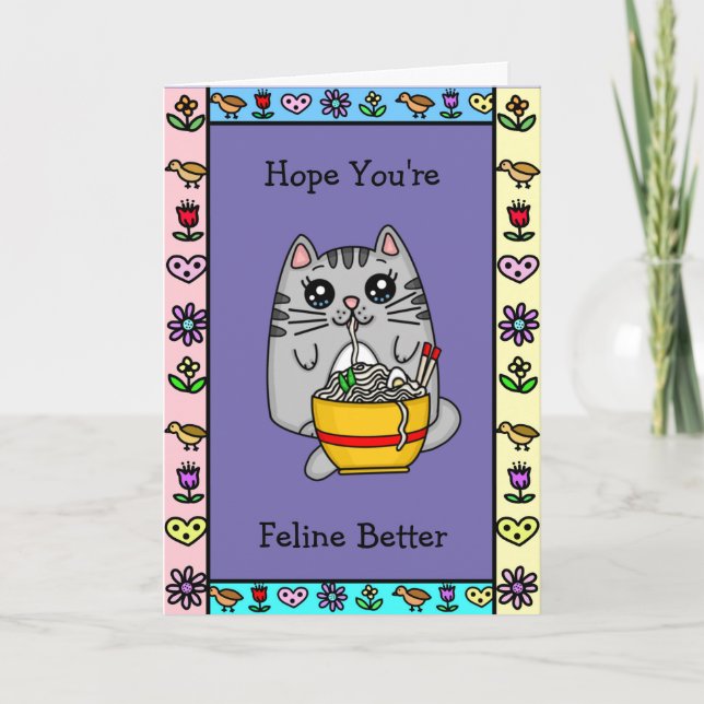 Carte J'espère que tu es mieux Feline | Cat Pun (Devant)