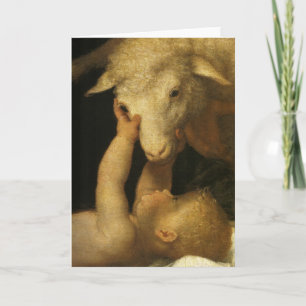 Carte Jésus bébé touche l'agneau