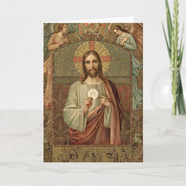 Carte Jésus Eucharistie Première Sainte Communion Anges  (Devant)