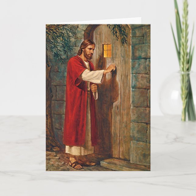 Carte Jésus frappe à la porte avec un verset complet (Devant)