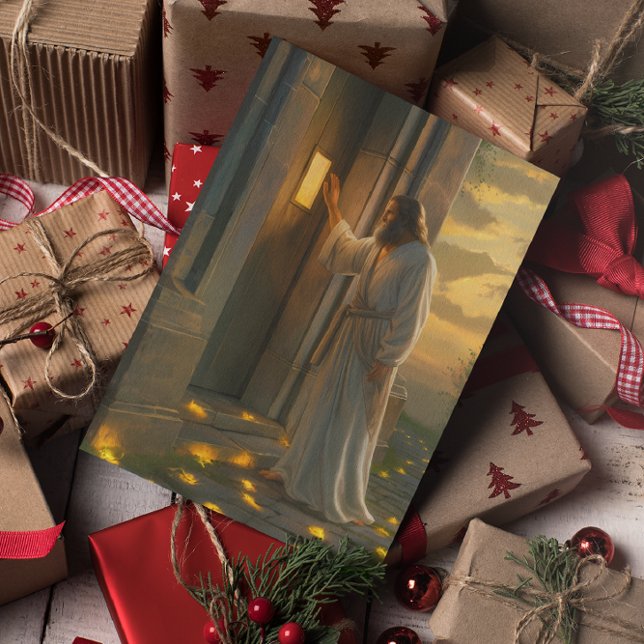 Carte Jésus frappe à une porte rustique (Créateur téléchargé)