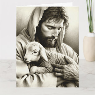 Carte JESUS Good Shepherd Blank Christian Grey Card