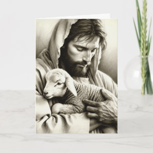 Carte JESUS Good Shepherd Blank Christian Grey Card