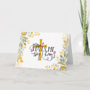 Carte Jésus m'aime Ce que je connais, Croix et Fleurs