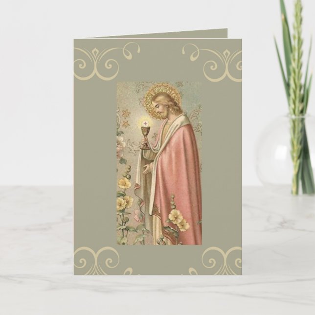 Carte Jésus tenant Chalice première communion sainte (Devant)