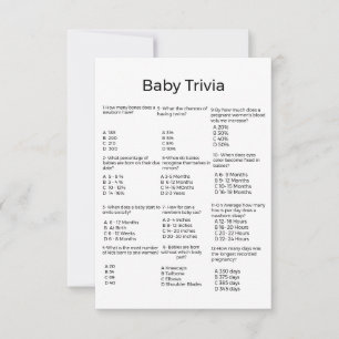 Carte Jeu de baby shower pour bébé moderne trivia