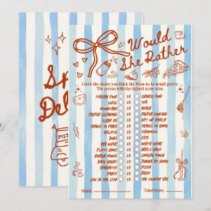 Carte Jeu de Baby Shower "Would She Rather" en Rouge Ble