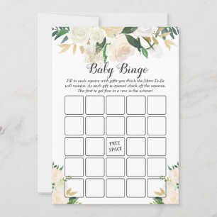 Carte Jeu de bingo Baby Shower Fleurs Rose Blanche Crème