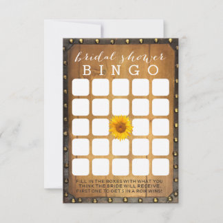 Carte Jeu de bingo de douche de mariée de tournesol de c