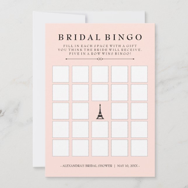 Carte Jeu de bingo de mariage Paris Élégance pour enterr (Devant)