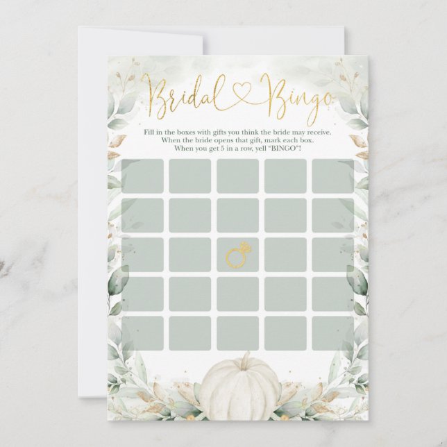 Carte Jeu de bingo nuptiale | Fall Greenery Gold Citroui (Devant)