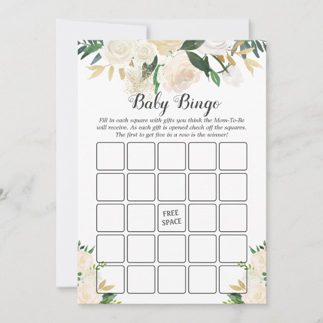 Carte Jeu de bingo pour Baby Shower avec des roses flora (Devant)