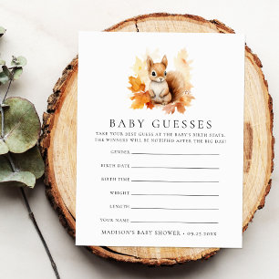 Carte Jeu de devinette pour Baby Shower avec un écureuil