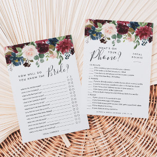 Carte Jeu de Fête des mariées à double face en fleur rad