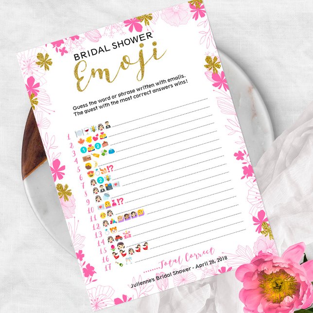 Carte Jeu de Fête des mariées Emoji Pictionary | Floral  (Créateur téléchargé)