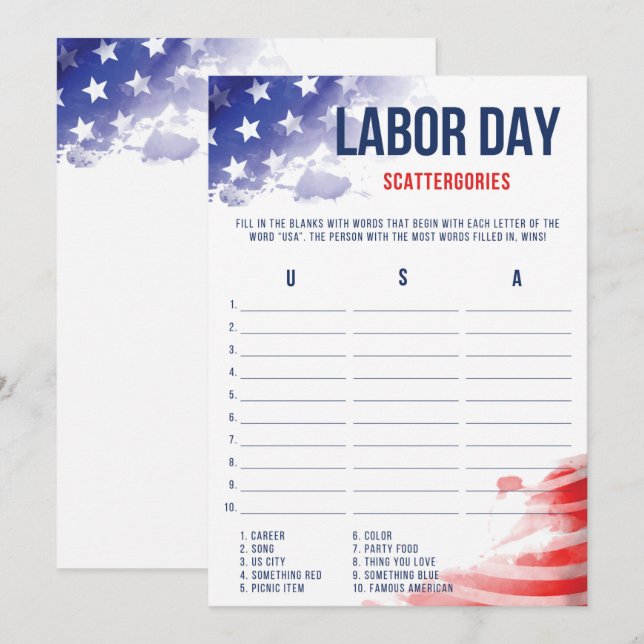 Carte Jeu de la Fête du Travail Patriotique USA Scatterg (Devant / Derrière)