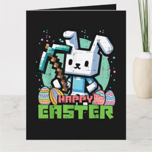 Carte Jeu de pixels de lapin de Pâques heureux 