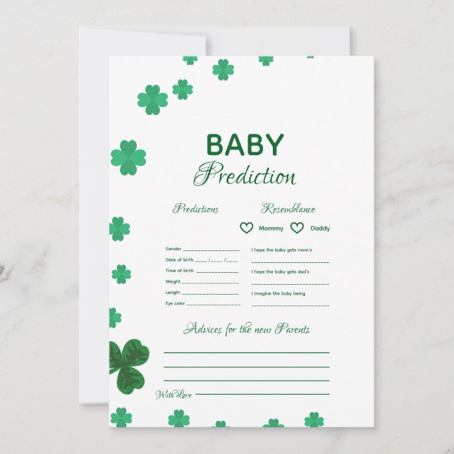 Carte Jeu de prédiction de bébé St Patrick jeu de baby s (Devant)