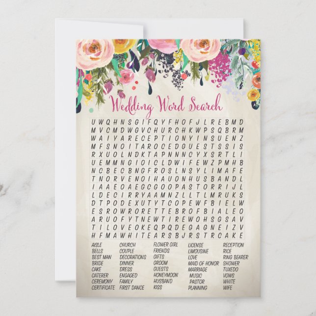 Carte Jeu de recherche de mots de Fête des mariées flora (Devant)
