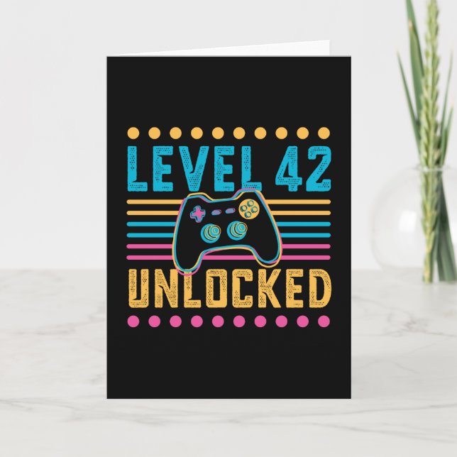 Carte Jeu niveau 42 déverrouillé 42e anniversaire Gamer  (Devant)