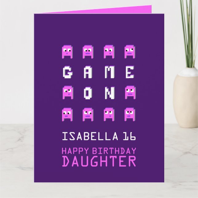 Carte Jeu sur pixel gamer 16e anniversaire fille (Devant)