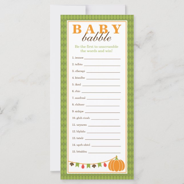 Carte Jeu Word Scramble, Jeu Baby shower (Devant)