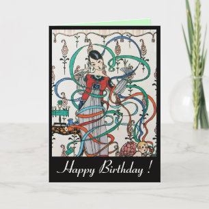CARTE JEUNE DAME, COLORÉE DES ESPACES DE RIBBON, ANNIVER