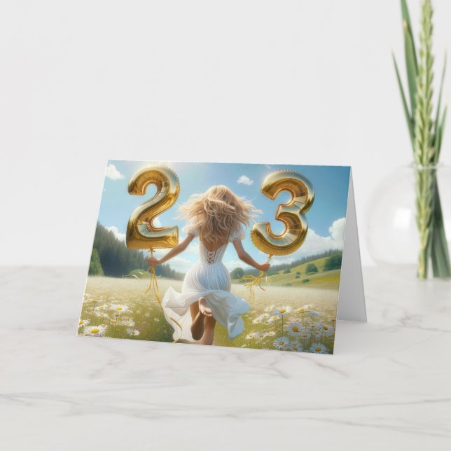 Carte Jeune femme avec des ballons pour le 23ème anniver (Devant)