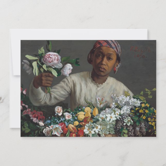 Carte Jeune femme avec des pivoines | Fré dé ric Bazil (Devant)