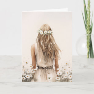 Carte Jeune Femme Dans Le Champ De Daisy