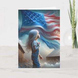 Carte Jeune Fille En Champ De Coton Avec Drapeau