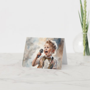 Carte Jeune garçon chanteur illustration aquarelle vierg