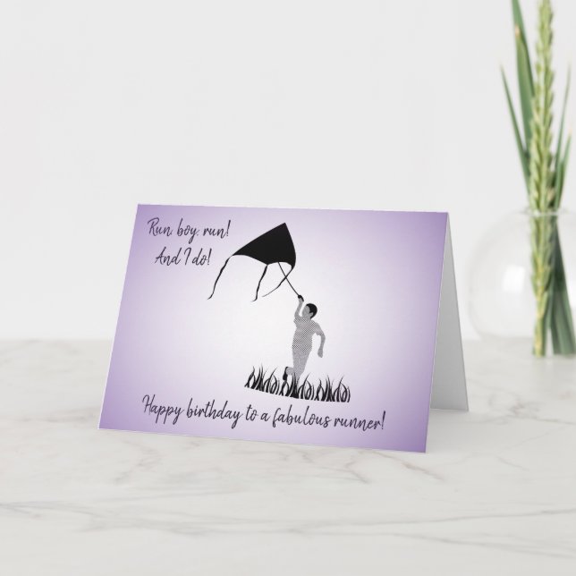 Carte Jeune garçon coureur avec Kite Anniversaire (Devant)