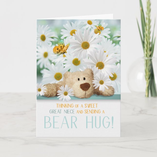 Carte Jeune grande nièce envoyant des câlins d'ours (Devant)