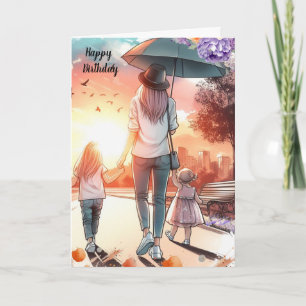 Carte Jeune maman avec anniversaire de filles