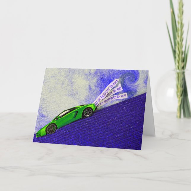 Carte JEUX ANNIVERSAIRE POUR LUI avec voiture de sport (Devant)
