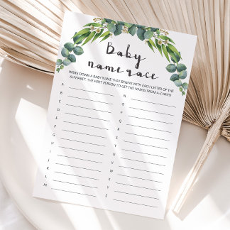 Carte Jeux de Noms de Bébé pour Baby Shower Greenery