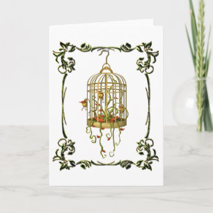 Carte Jingle bell plante dans une cage à oiseaux Art nou