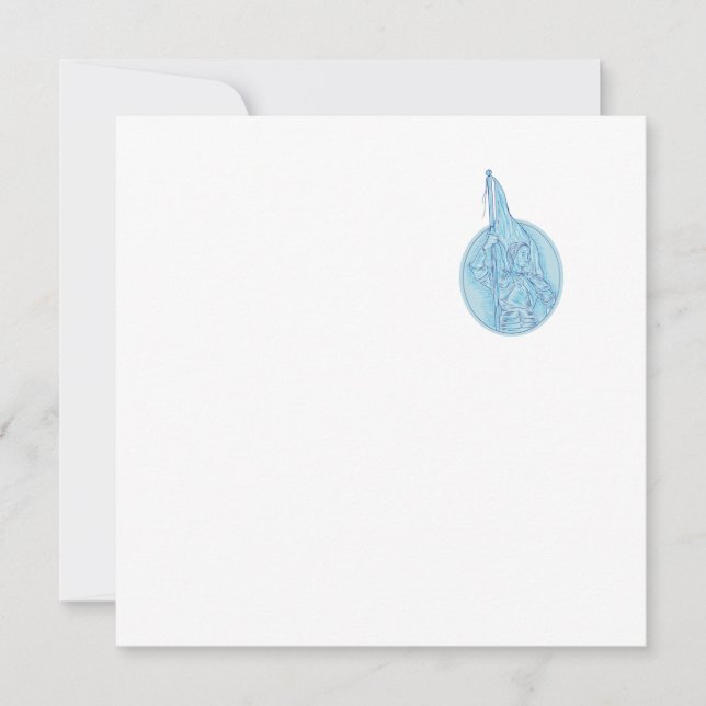 Carte Joan d'Arc tenant Drapeau Ovale Dessin (Devant)