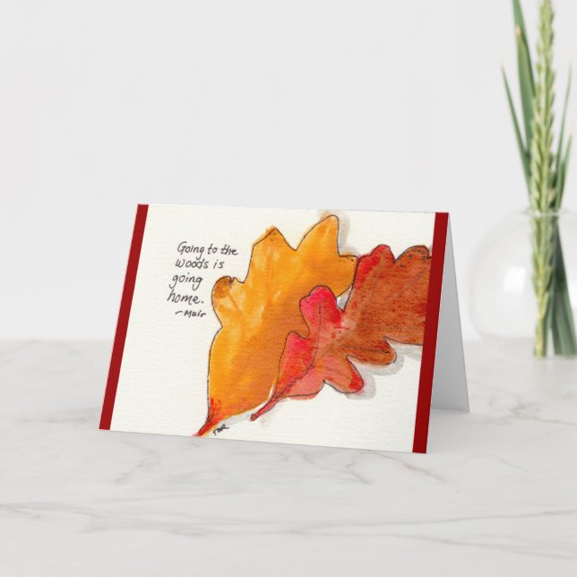 Carte John Muir Feuilles d'aquarelle et de chêne d'encre (Devant)