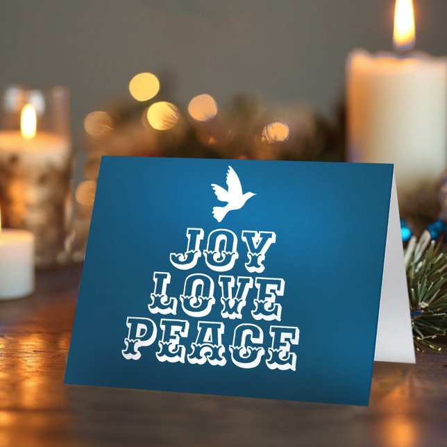 Carte Joie amour paix colombe blanche sapin de Noël bleu (Créateur téléchargé)