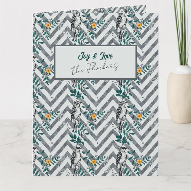 Carte Joie & Amour - Zigzag Motif d'oiseaux et de fleurs (Devant)