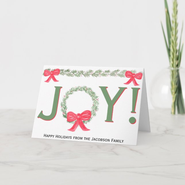 Carte Joie ! Aquarelle Pine Wreath & Garland Photo à l'i (Devant)