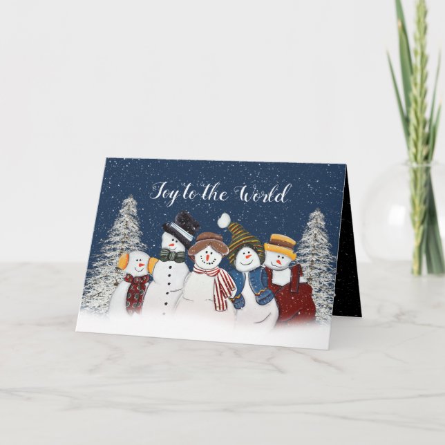 Carte Joie au monde des Snowmen avec arbres (Devant)